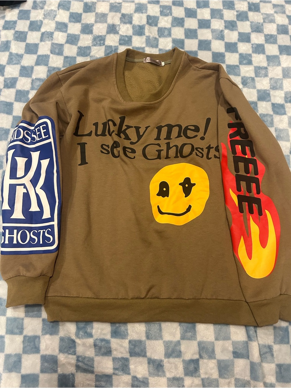 Kids See Ghosts Lucky Me I See Ghosts Brown Men's Graphic Pullover Sweatshirt